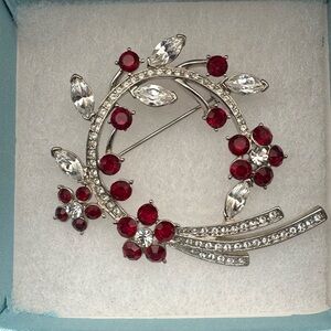 Elegant Red and Silver Brooch
